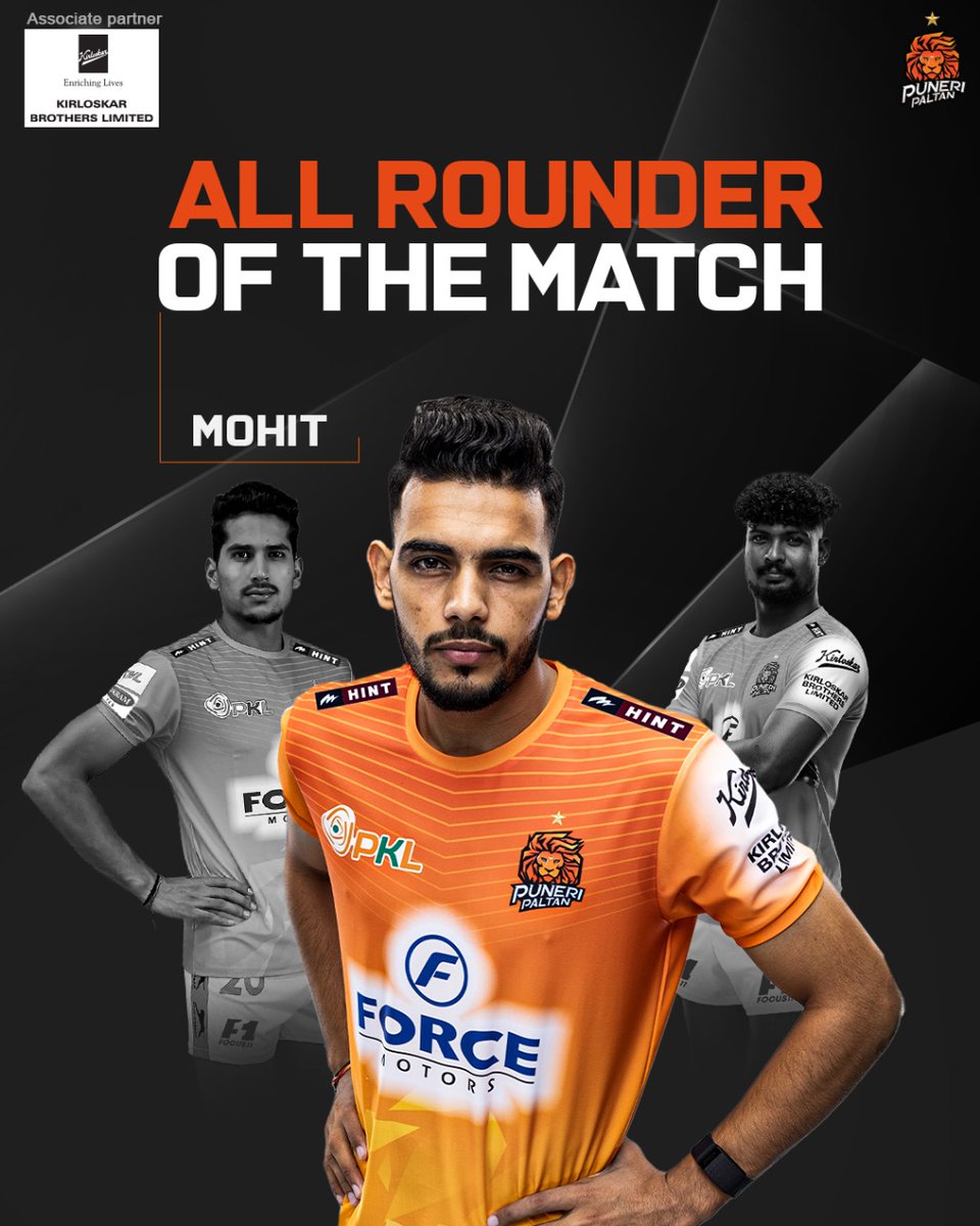 PuneriPaltan's tweet photo. Raiding Rampage 🦅
#Mohit_goyat's 9-point haul was a testament to his determination and skill 🔥
#Match12 | #PPvsBW | #PuneriPaltan | #PaltangiriContinues | #पुन्हाहोऊदेPaltangiri | #PKL11 | #ProKabaddi https://t.co/hB6s2uaV0r