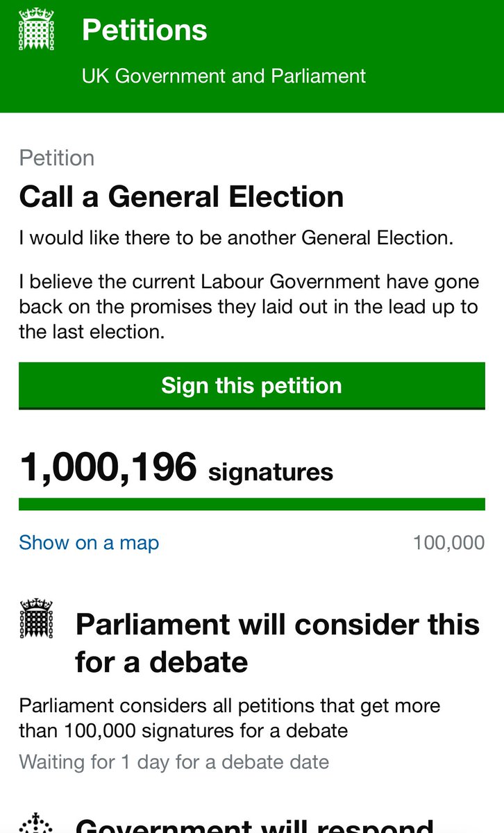 When over 1 million people in less than 24hrs call for a general election within 6 months of a government gaining power you have to understand just how wrong you have got this <a href="/Keir_Starmer/">Keir Starmer</a> <a href="/RachelReevesMP/">Rachel Reeves</a> 

The message is surely clear now 

<a href="/agricontract/">Olly harrison 🥛🍔🌱AccidentalYoutuber</a> <a href="/loosecollie/">martin williams</a>
