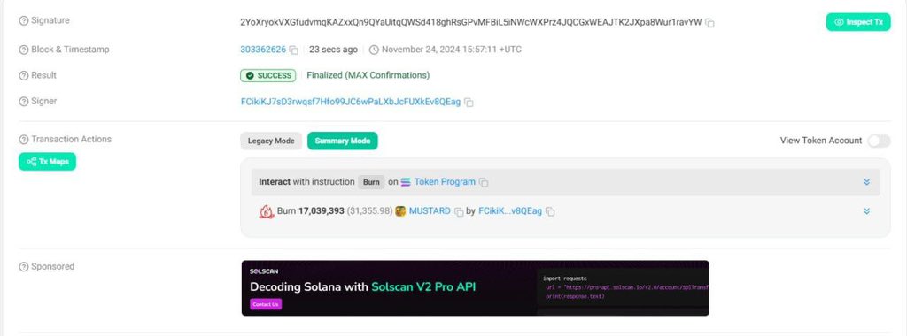🔥MUSTARD first burn!

solscan.io/tx/2YoXryokVXG…
