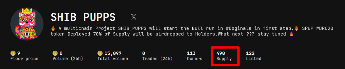 ShibPupps's tweet photo. Collection Updated :https://t.co/4HCO8lzzaN
Thanks to @doggy_market 
Get more before floor swept 🧹🔥
Same token $SPUP supply will be burn 69M to 49Million https://t.co/pFkvTzm4NO