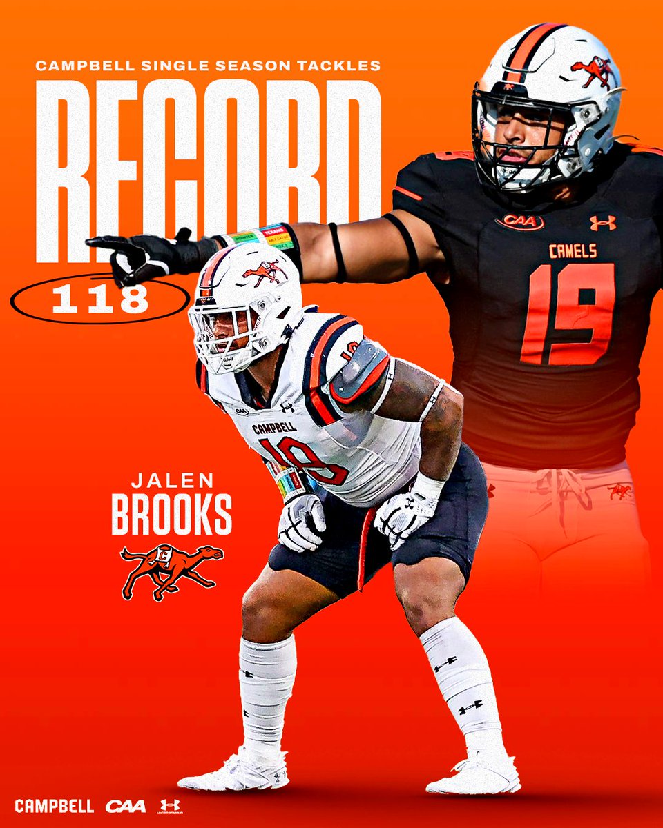 GoCamelsFB's tweet photo. 𝐑𝐄𝐂𝐎𝐑𝐃 𝐒𝐄𝐓𝐓𝐄𝐑 😤

In his first season as a Fighting Camel, Jalen Brooks set the school single-season record for tackles.

#FightAsONE | #RollHumps 🐪🏈 https://t.co/g3djxqRFpT