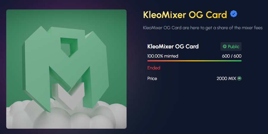 The KleoMixer OG card collection has SOLD OUT on <a href="/AlphagaMarket/">Alphaga</a> !🚀

Again a big thank you this is a great news! 
On December 1, 150 $ALPH will be distributed to holders👀

alphaga.app/collections/f7…

#NFT #Alephium $MIX