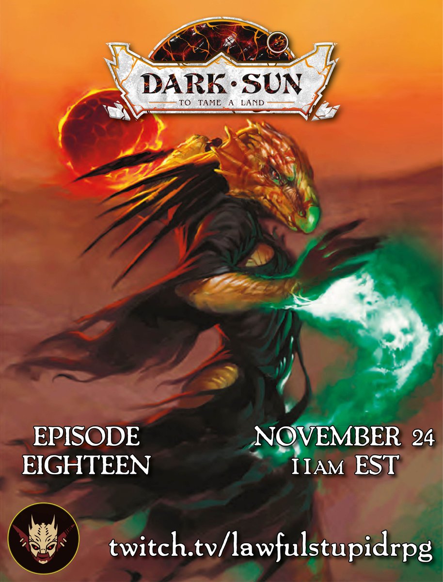 📢 LIVE NOW! 

Come join us for #DarkSun ! Session 18 of our AD&amp;D adventure!  twitch.tv/LawfulStupidRPG