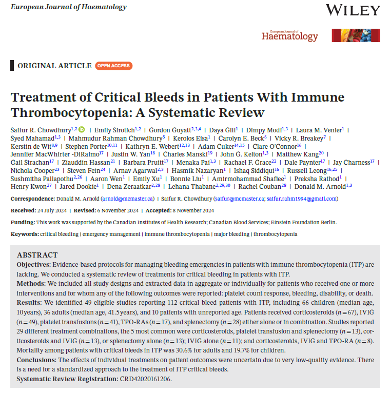 Saifur_RC's tweet photo. 📣New Publication to inform our guideline on the management of critical bleeding in patients with immune thrombocytopenia -

Link: https://t.co/qiUw5aMaDK https://t.co/Y3GyCSwIqQ