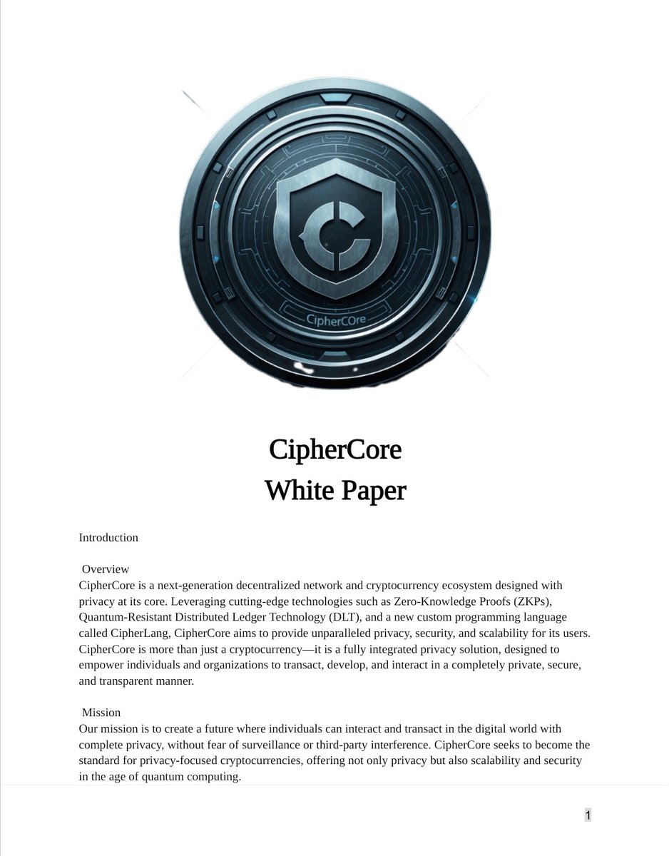 SypherCoreTech's tweet image. White Paper for #CypherCore