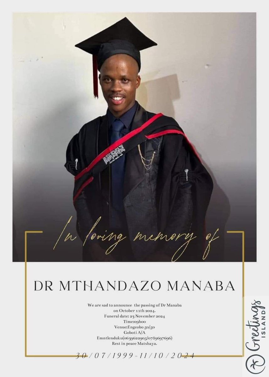 Zweli_Thixo's tweet image. Dr. Manaba has passed away painfully after his graduation. Upon his funeral arrangements his eldest brother died of Food poisoning 💔💔
