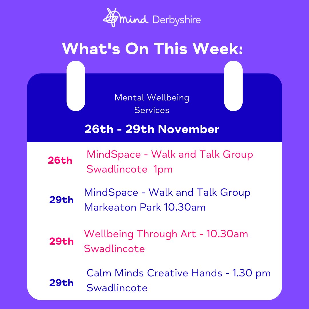 We’re delighted that movement and mindfulness has returned to our Mental Wellbeing Services portfolio this week – check out our website for full details on all of our groups. 

derbyshiremind.org.uk/services/commu…