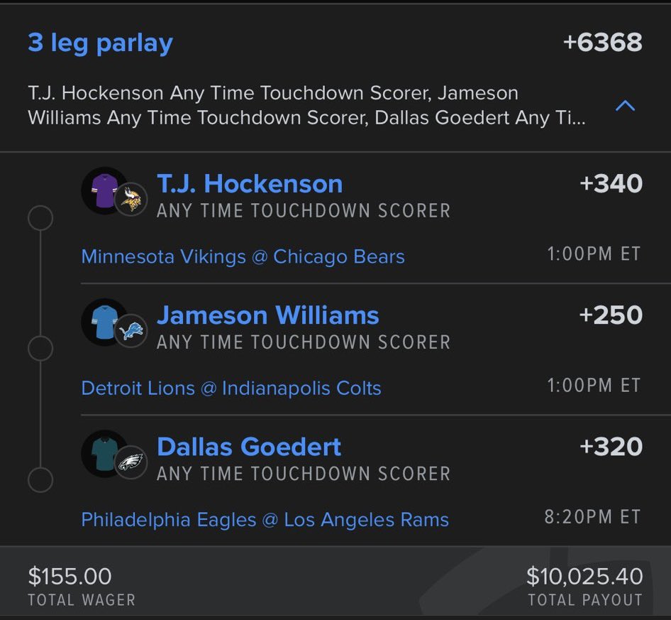 RioStaysTrue's tweet image. NFL TD PARLAY with @YoungSimbaBets 

$100 —-&amp;gt; $10,000 🍀

Buying 10 ppl lifetime memberships to BOTH of our chords to ppl who like and repost when this hits💰 

Please bet responsibly, do not bet what you cannot afford to lose 🤝🏻

#NFL #Lotto #X