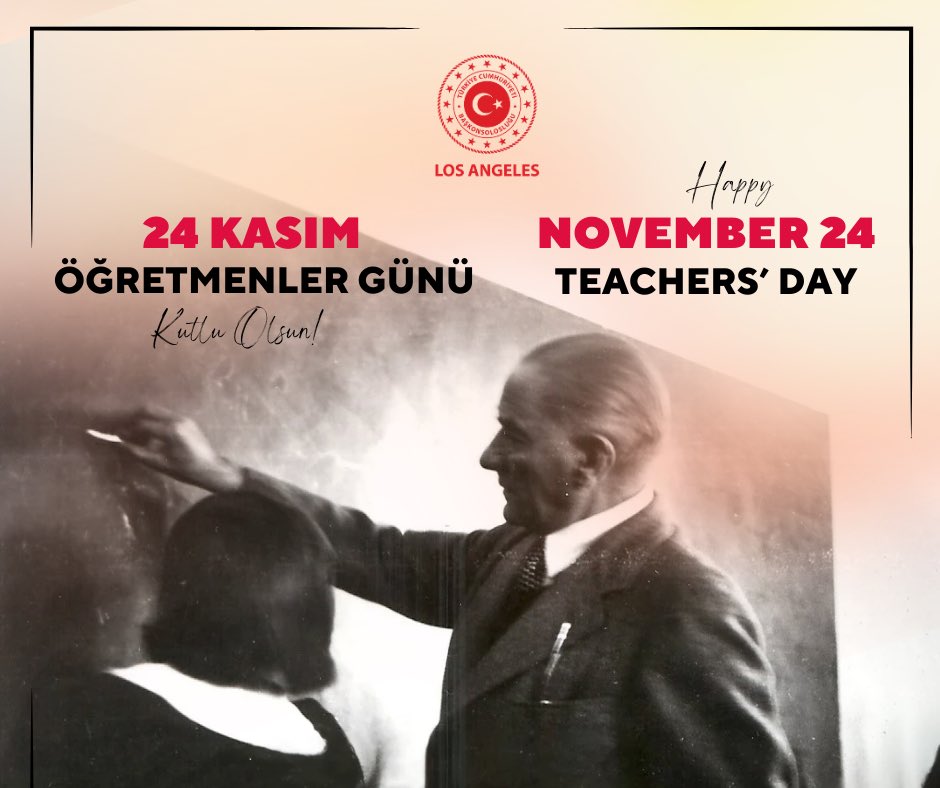 TC_LosAngelesBK's tweet image. Bugün (24 Kasım), Ulu Önder Mustafa Kemal Atatürk’ün “Millet Mekteplerinin Başöğretmenliği”ni kabul edişinin 96. yıldönümü.

Ülkemizin gelecek kuşaklarının yetiştirilmesi için fedakarca çalışan öğretmenlerimizin 24 Kasım Öğretmenler Günü kutlu olsun!