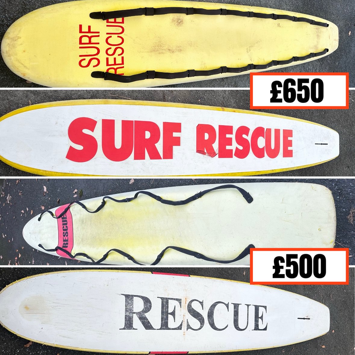 Selling my lads rescue boards. Both great Circle One boards, approx 10’3 in length and hard boards with foam deck. Great fast and buoyant boards.
£500-Totally watertight, slight wear on corners and foam on deck.
£650- excellent condition.
#surf #surflifesaving #slskit #sls