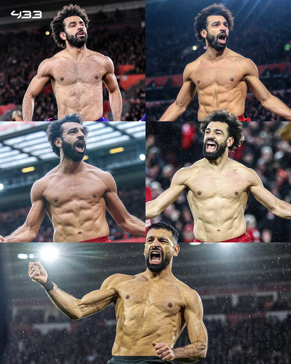 433's tweet image. In his entire Premier League career, Mo Salah has received 9 yellow cards. 5 of those were for taking off his shirt after scoring 😂⚠️