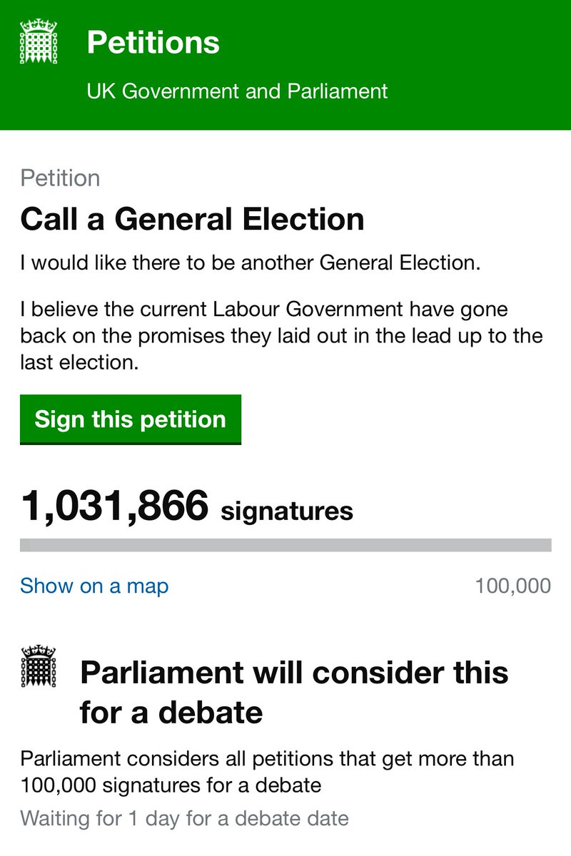 DuosMarketers's tweet photo. 🚨🇬🇧UK : Over a million voices have called for a fresh general election! This unprecedented petition surge shows the public's clear demand for change. Will the government respond? #UKPolitics #GeneralElection #PetitionPower #プレミア12 https://t.co/yH4Wn80TU9