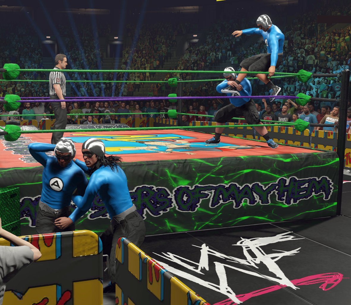 Look out! It's <a href="/TheAquabats/">THE AQUABATS!</a> 
#wwe2k23 has one of the best character and arena creation systems.