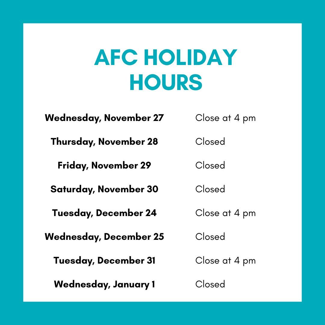 Thanksgiving and Winter Holiday Hours for the Clinic, Pharmacy, and Dental Clinic:

November 27: close at 4pm
November 28 &amp; 29: closed
December 24: close at 4pm
December 25: closed
December 31: close at 4pm
January 1: closed