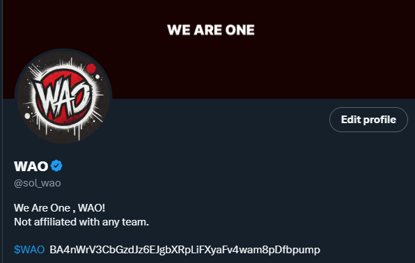 sol_wao's tweet photo. We're verified now!☑️☑️☑️
Keep BUIDL!!!
BA4nWrV3CbGzdJz6EJgbXRpLiFXyaFv4wam8pDfbpump
#meme #WAO #weareone #Solana #SolanaMemeCoins https://t.co/qGSHqJ1UCP