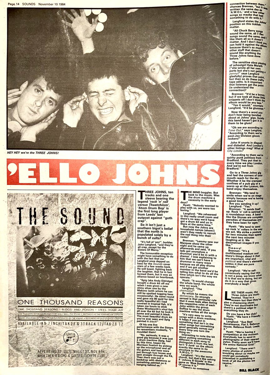 ZoundsAbound's tweet photo. Features this week include Hugh Fielder’s interview with the wonderful @zappa, Bill Black uncovers the back story of the #ThreeJohns, Jack Barron meets #Aswad at a critical stage of their career & Bill Black meets with Kitchenware band #Hurrah
Sounds Nov 10th 1984 https://t.co/VYXIPk517K