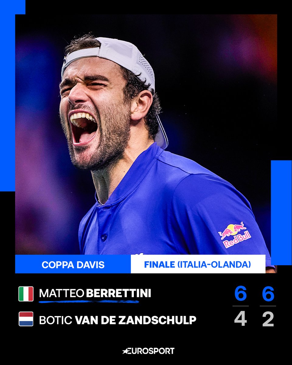 Eurosport_IT's tweet photo. MATTEOOOOOOOOOOOOO! 🔨🇮🇹

Berrettini polverizza van de Zandschulp in due set e porta l'Italia avanti 1-0 sull'Olanda!
Manca una sola partita dalla seconda Davis consecutiva 🤞🏻🤞🏻🤞🏻

#DavisCup #EurosportTennis #Berrettini https://t.co/H7ivEkuJqh