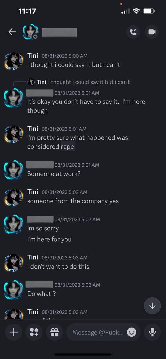 Tini.❢
TW//Contains talks about sexual assult 

Clears throat. So like... Main reason why I want RXTTENC0RE to stay far away from me is the fact that this happened.  Not alone while we were on call and 12 minutes after being told....