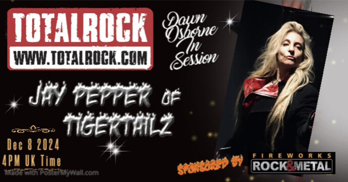 TotalRockOnline's tweet photo. @TailzOfficial The first of Dawn’s Christmas guests will be #JayPepper of #Tigertailz! After info on what the band is up to and the new album find out why Jay doesn’t love Christmas!! Sunday 8 December 4pm UK time only on TotalRock but sponsored by #FireworksRockandMetalMagazine https://t.co/9Xw71HwLjk