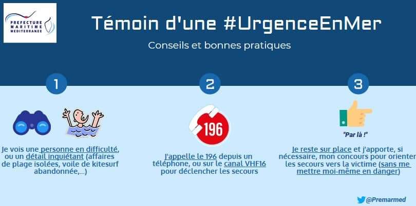 Prefet2B's tweet photo. [#UrgenceEnMer196 ☎️] La Préfecture maritime de la Méditerranée communique : Victime ou témoin d'une situation d'urgence en mer ou sur le littoral, je contacte le #CrossMed au 196 ou VHF16 pour déclencher les secours ⤵️ https://t.co/HFeoqdLqWY