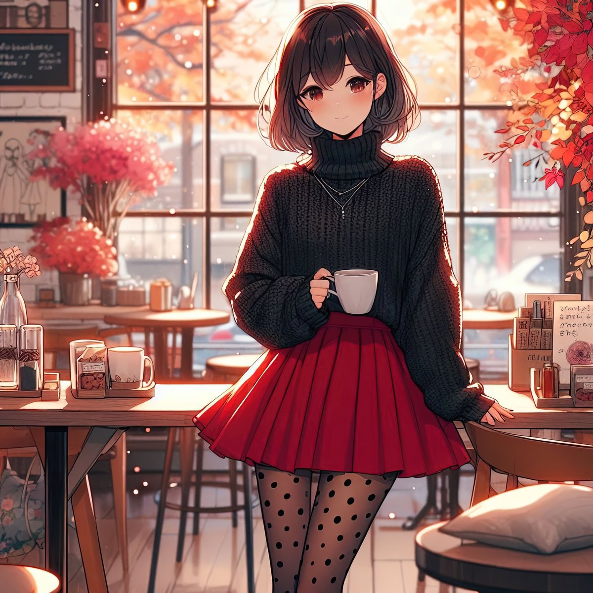 infinit61327782's tweet photo. Cozy Café Vibes 🍁 – Where fall colors and warm hearts unite. 🖤
#infinityone22 #aiart #digitalartwork #cafévibes #autumnaesthetic #cozyart #animeillustration #fallcolors #characterdesign #digitalcoziness #warmvibes #creativeaura #animeartstyle #redandblack #digitalpainting #coffeeandart #seasonalmood #relaxingart #artisticvision #autumnbeauty #animegirlart #digitalartlover #artisticflair #warmfallvibes #artforautumn #autumncreations #animeworldview #digitalpeace #characterfashion #fallillustration #sereneartwork