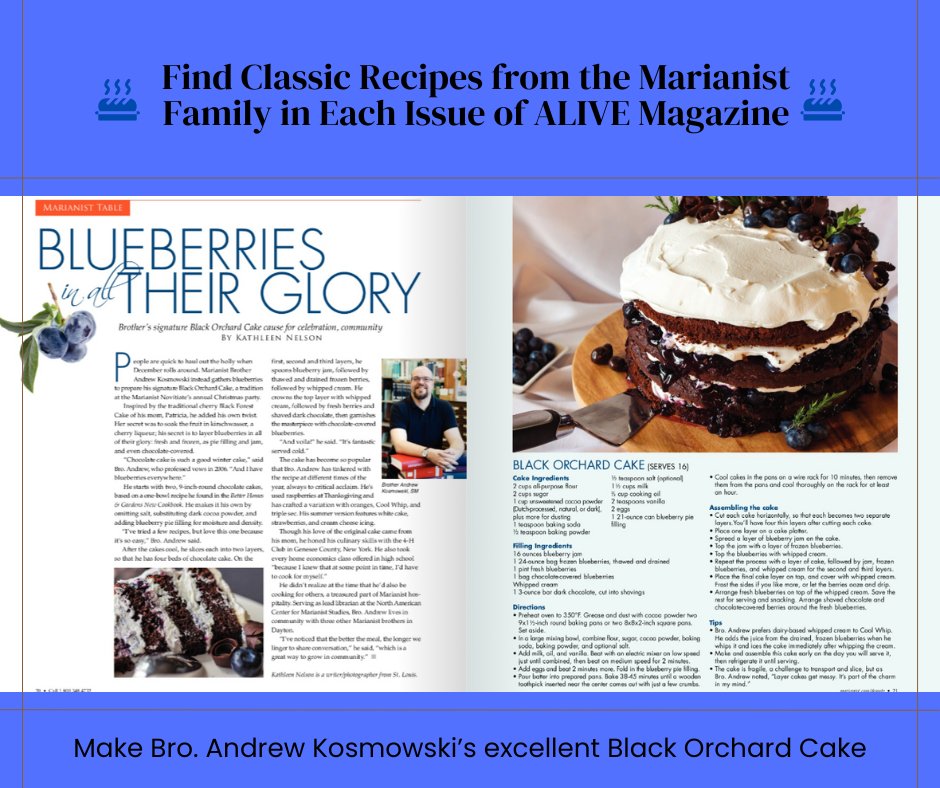 The Fall/Winter 2024 issue of ALIVE Magazine was just released and includes an instant recipe classic: Bro. Andrew Kosmowski's Black Orchard Cake. See the full recipe in ALIVE Magazine on our website at loom.ly/MeU6FfE and while you are there, subscribe for free.