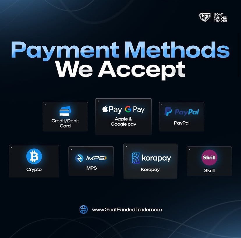 GoatFunded's tweet photo. Goat Funded Trader offers multiple payment options to suit your needs:

•Apple Pay
•Korapay
•Credit/Debit Card
•Google Pay
•PayPal
•Cryptocurrency
•Skrill
•IMPS

GET FUNDED NOW 🐐

https://t.co/t15rnKULWS

https://t.co/t15rnKULWS https://t.co/gZSxdfcXYm