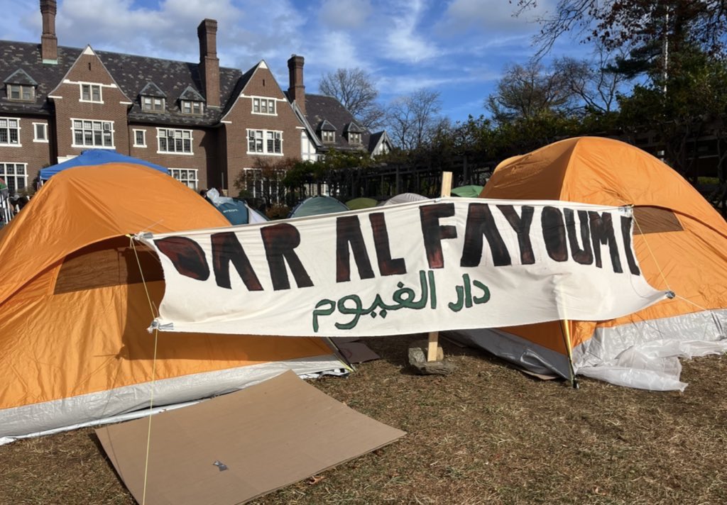 At Sarah Lawrence College’s Gaza Solidarity Encampment. Students have been camped here for several days, demanding that the trustees divest from companies that profit from the genocide in Gaza.