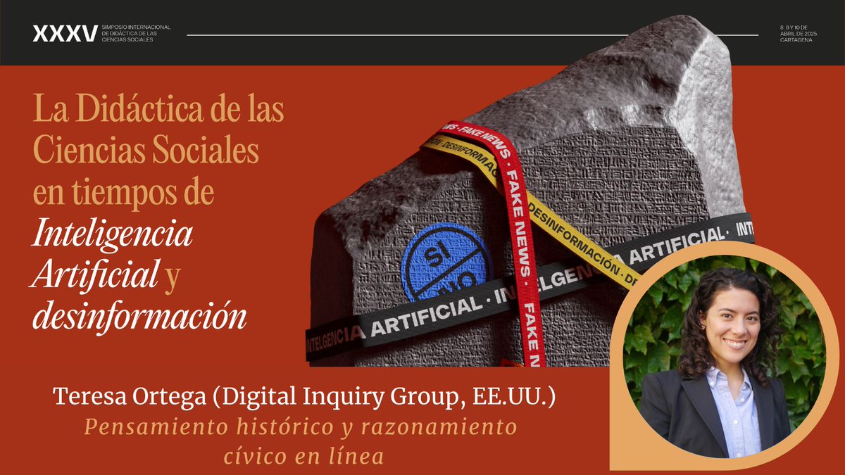 Nos alegra presentaros a la última ponente del #35Simposiodcs de la <a href="/aupdcs/">AUPDCS</a> el próximo abril en #Cartagena 

Teresa Ortega, miembro de <a href="/InquiryGroup/">Digital Inquiry Group</a> 🇺🇸 nos hablará sobre: "Pensamiento histórico y razonamiento cívico en línea" 🥰

<a href="/Red14ECCSS/">Red14ECCSS</a> <a href="/index_210/">index210</a> <a href="/pensargeohist/">Pensar la Geografía y la Historia</a> <a href="/socialsuv/">SOCIAL(S)</a>