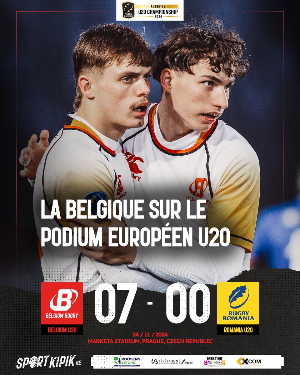 𝐁𝐞𝐥𝐠𝐢𝐪𝐮𝐞 𝐔𝟐𝟎 🇧🇪 ⚔️ 𝐑𝐨𝐮𝐦𝐚𝐧𝐢𝐞 𝐔𝟐𝟎 🇷🇴 𝟕-𝟎
Enorme match entre Belges et Roumains, achevé sur une victoire noir-jaune-rouge synonyme de 3e place du Championnat d'Europe U20. 
<a href="/rugby_europe/">Rugby Europe</a>