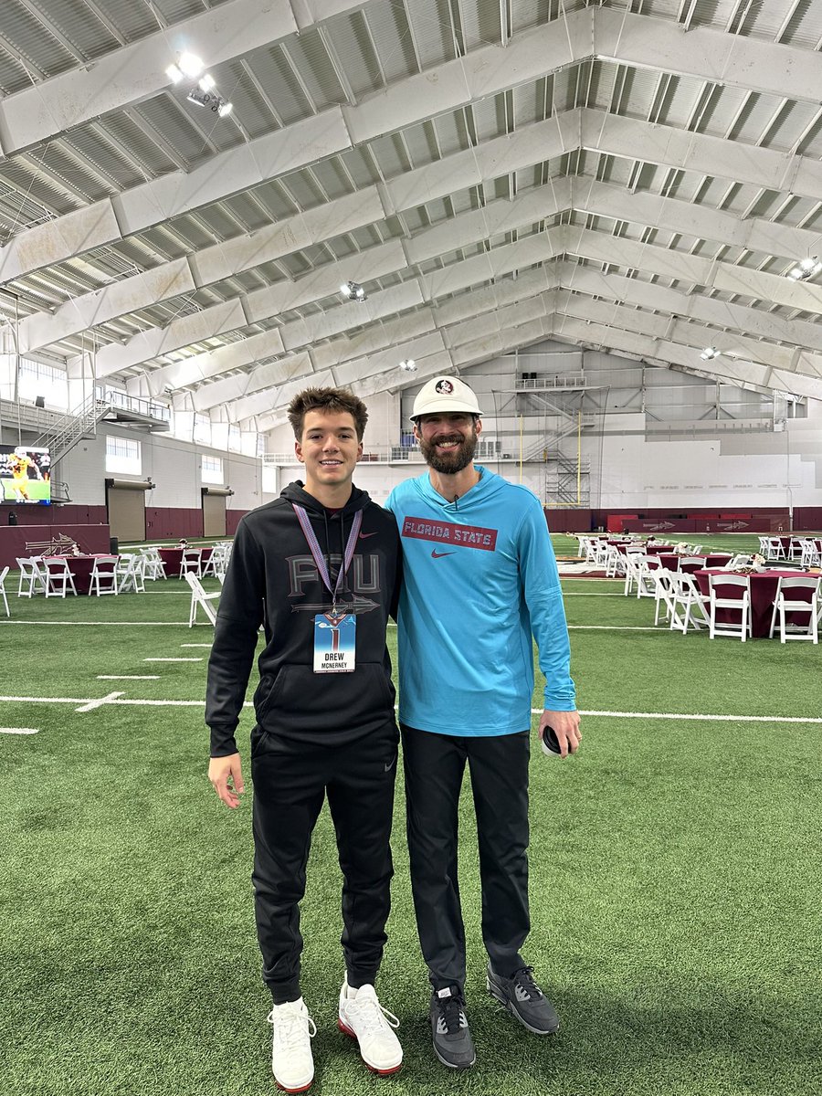 DrewMcNerney07's tweet photo. Thank you @Coach_Norvell &amp; @Coach_Barfield for an outstanding visit and conversations! Can’t wait to be back @FSUFootball 🍢🍢

@HKA_Tanalski @FentressKicking @4thDownU @CoachMikeKlein https://t.co/rSzg8ht3F7