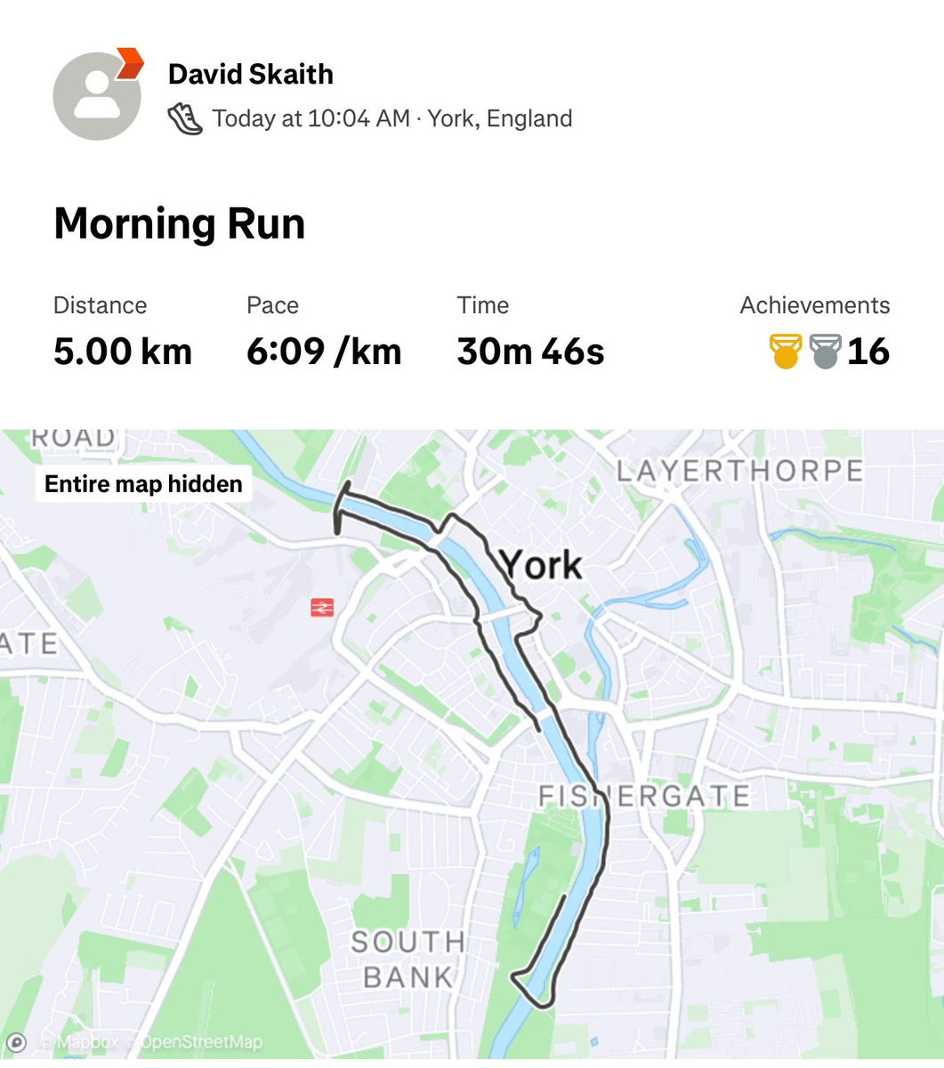 Thanks to <a href="/YNYMayor/">Mayor of York and North Yorkshire, David Skaith</a> <a href="/DSkaith/">David Skaith</a> for asking me to join you on run 24 of your Mayor's 5km every day in November runs for the men's mental health charity <a href="/YMenfulness/">Menfulness UK</a>. 
Such an important cause, pls support if you can here: justgiving.com/page/mayors5k