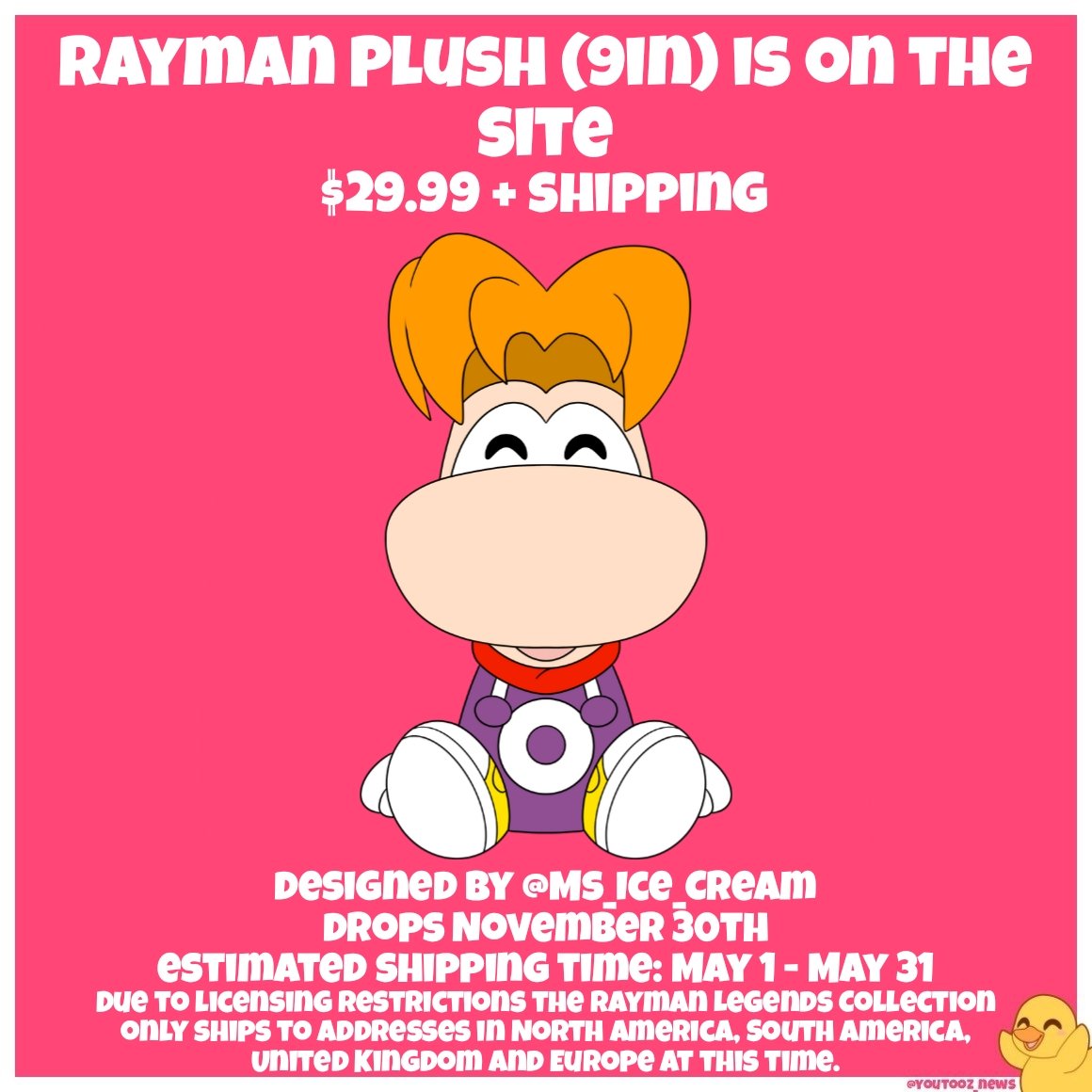 youtooz_news's tweet photo. The Rayman plush is on the site! https://t.co/xdAgqeulqa