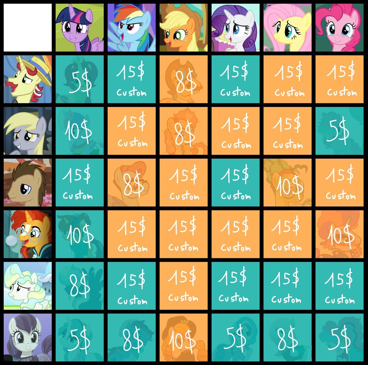 cherry_clawz's tweet photo. MLP Grid Collab with @CoolmadiDraws!!
Turquoise ones are mine, Oranges ones are hers (they come with cutie marks!)
Dm or comment to claim
I accept p/ayp/al only!!
Retweets appreciated!!
#mlp #mlpoc #mlpadopt #ponyadopt #adoptable #fusiongrid #fusiongridadopt https://t.co/5ISKtwHmEu