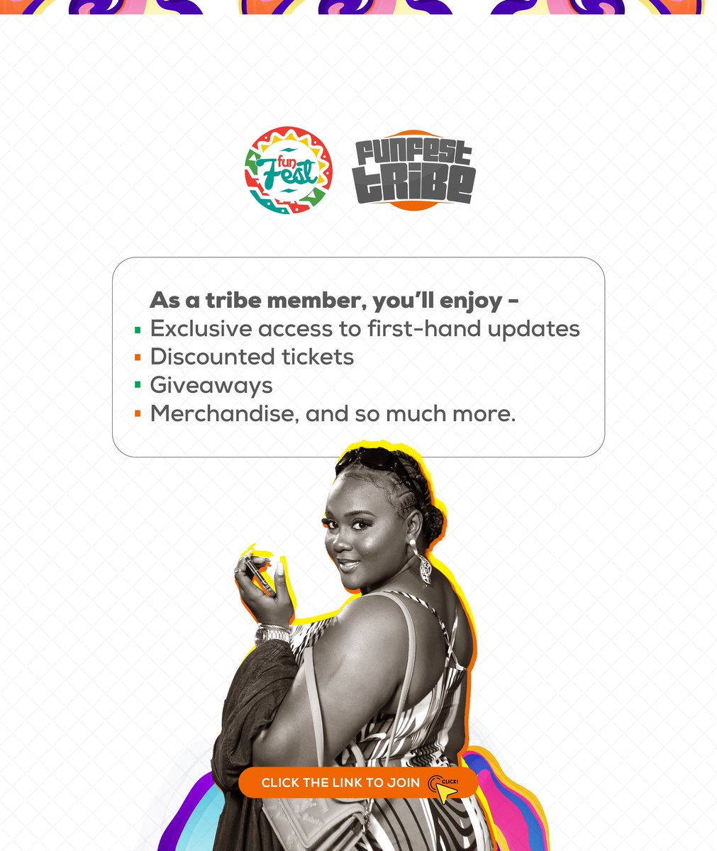 funfestng's tweet photo. Introducing #FunFestTribe
Join the tribe and enjoy:
-Early access to updates
-Special discounts on tickets
-Exciting giveaways
-Exclusive Fun Fest merchandise
-And much more!
Be part of the excitement – click the link to join https://t.co/ZhbI0URRmc https://t.co/4YSqmCZmVf