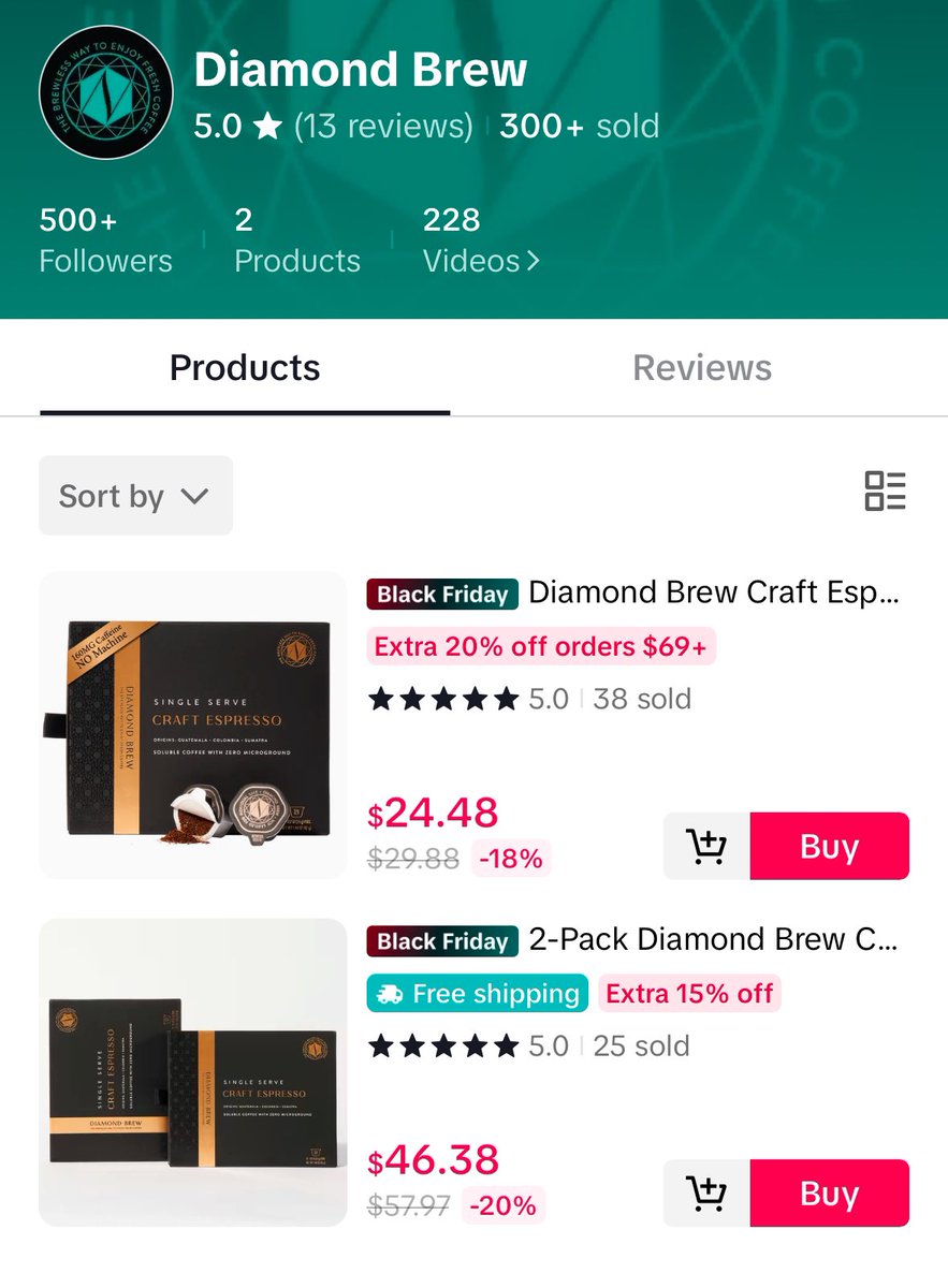 #Tiktokers favorite machine-free #coffee Diamond Brew 💎☕️🤩 is on flash sale during #BlackFriday, grab your pods for only $1.9 each today: vt.tiktok.com/ZTYM2No4n/?pag…