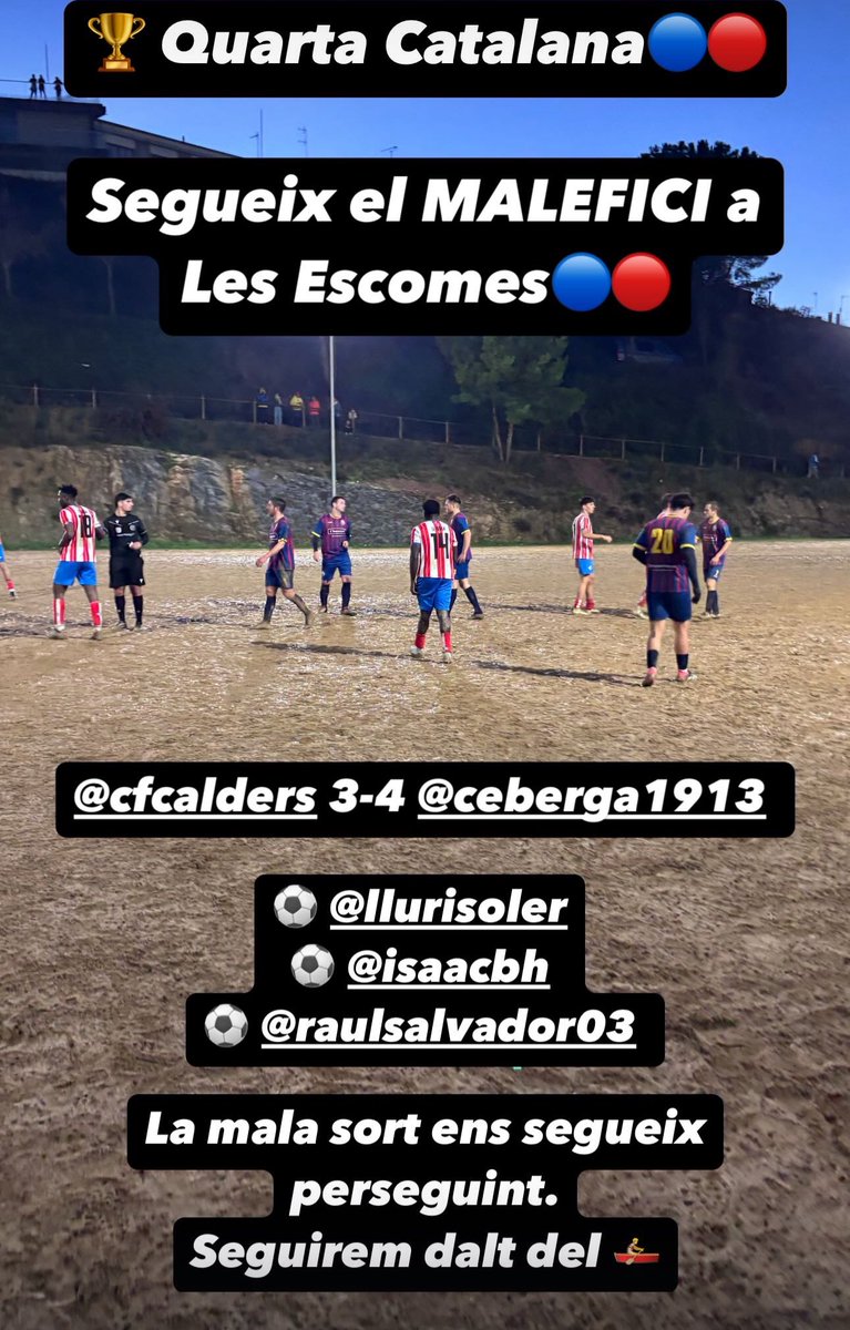 ⚽️La Crònica⚽️

<a href="/cfcalders/">CF Calders</a> 3-4 <a href="/ceberga1913/">Club Esportiu Berga</a> B

Segueix el malson a Les Escomes. 
No hi ha manera d’aconseguir els ansiats primers 3 punts. 
Partit en el que som superiors però no rematem el matx.

⚽️ENFANGATS AMB 0 PUNTS🤯