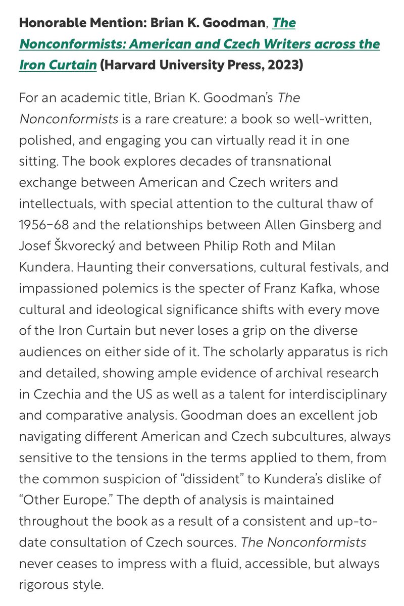 This honorable mention from <a href="/aseeestudies/">ASEEES</a> for THE NONCONFORMISTS (<a href="/Harvard_Press/">Harvard University Press</a>) already meant a ton, but I might tattoo this citation from the prize committee on my deltoid. Děkuji vám!