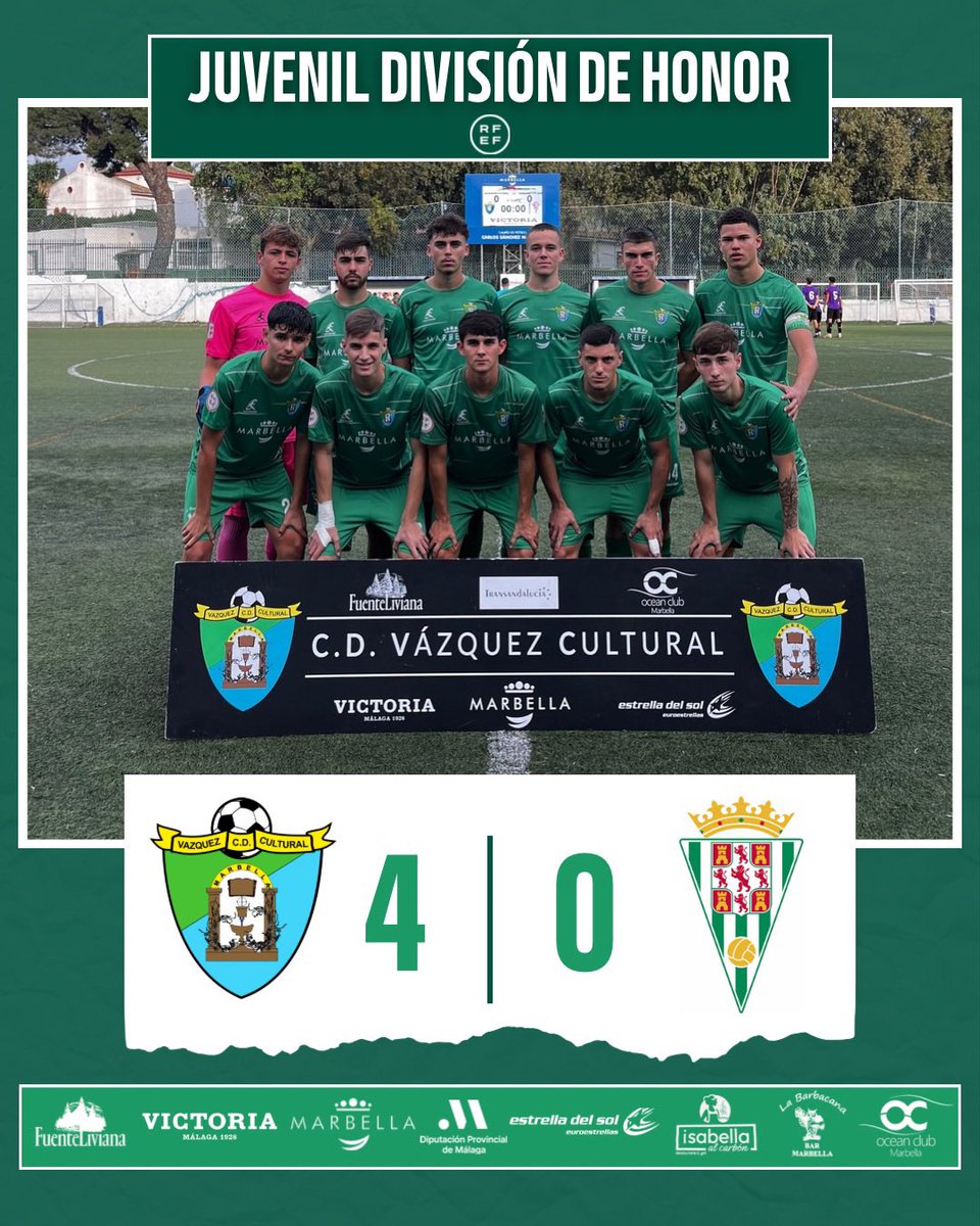 CD Vázquez Cultural (@cd_vcultural) on Twitter photo ¡Final! ⏱️
✅ Goleada a placer de nuestro Juvenil División de Honor que se impone con contundencia en el Carlos Sánchez Navarro
4️⃣ CD Vázquez Cultural
0️⃣ <a href="/CordobaCF_ofi/">Córdoba CF</a>
#CreoEnElVerde 💚 ¡Final! ⏱️
✅ Goleada a placer de nuestro Juvenil División de Honor que se impone con contundencia en el Carlos Sánchez Navarro
4️⃣ CD Vázquez Cultural
0️⃣ <a href="/CordobaCF_ofi/">Córdoba CF</a>
#CreoEnElVerde 💚