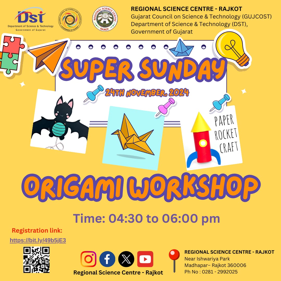 RSCRajkot's tweet photo. @RSCRAJKOT માં આ સન્ડે બન્યો #SuperSunday....🥳 જેમાં મુલાકાતીઓ એ લાભ લીધો #OrigamiWorkshop નો....જ્યાં પેપર રોકેટ, સાયન્ટિફિક ટોય, અને પેપર ફ્લાવર બનાવી મુલાકાતીઓએ માળી જ્ઞાન સાથે ગમ્મત....💫 https://t.co/knzPxt3IU6