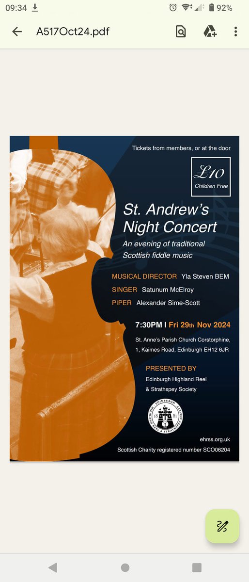 EHRSS's tweet photo. Less than a week to go until our St Andrew’s celebration concert. Have you got your tickets yet? You can buy them from @st_annes_church, company members or on the door.
@TMSAScotland 
@st_annes_church 
@thelistmagazine 
@scotsman_arts 
@scottishfiddle 
@gigsinscotland https://t.co/56P5w5HTfu