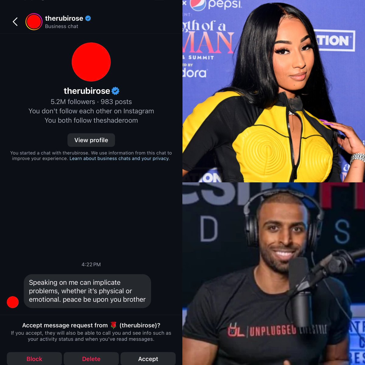 FearedBuck's tweet image. Rubi Rose DM’d Myron Gaines from Fresh and Fit, threatening him after he called her a wh*re.