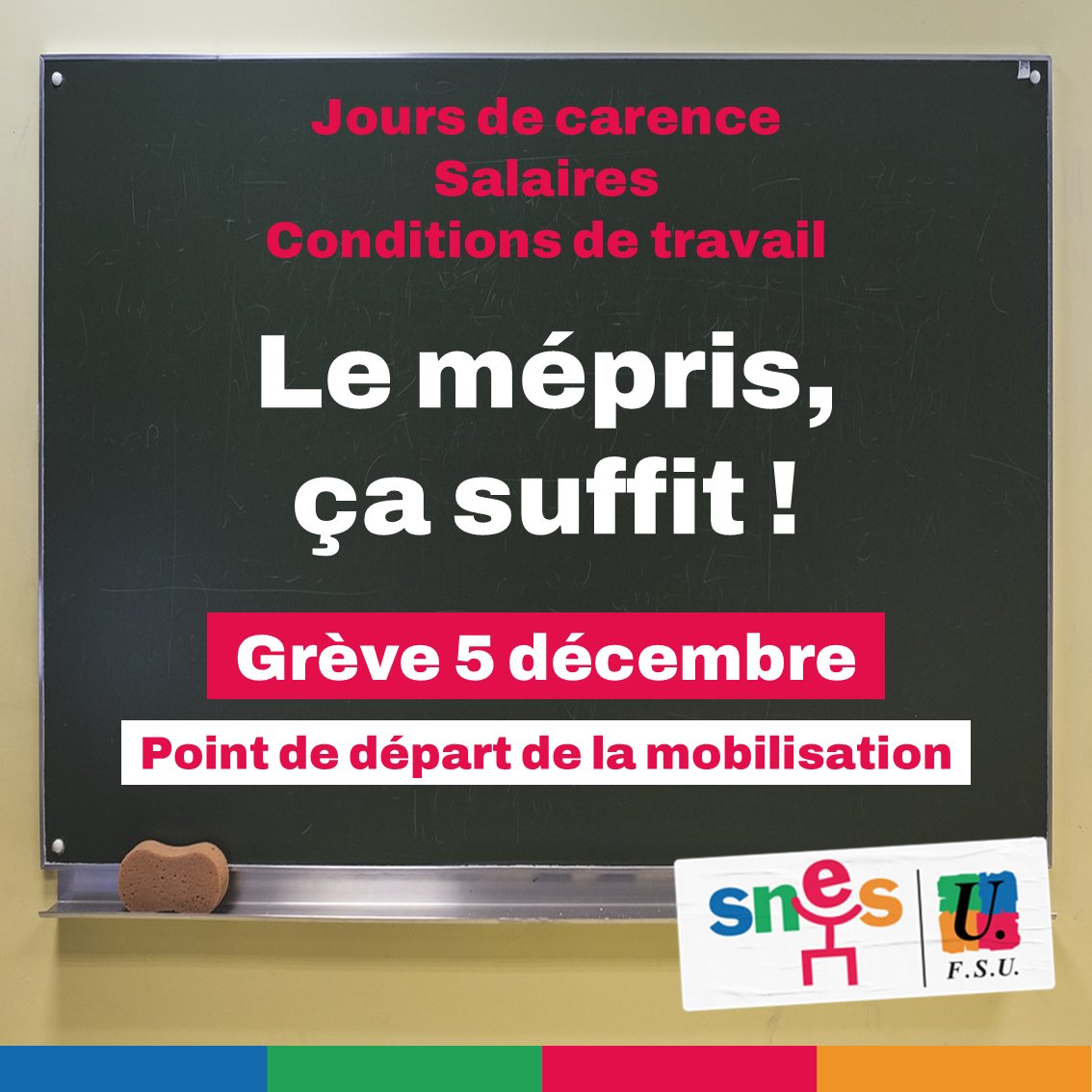 SNESFSU's tweet photo. ✊Une semaine décisive pour préparer la #greve5décembre : c'est le moment d'informer vos collègues pour réussir la grève du 5 décembre. Construisons aussi dès maintenant des suites rapides.
❌Le mépris, ça suffit !
➡️Tracts, visuels...nos outils à diffuser https://t.co/ii1vgP0bGB https://t.co/xB27ZpVVN9