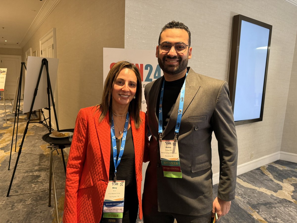 Amro Elrefaei MD 🧠🧠 (@amroelrefaeimd) on Twitter photo With Dr. Nour <a href="/uclahealthmsu/">May Nour, MD, PHD, FSVIN</a> at #SVIN24 Her work and leadership in the field continue to inspire the next generation of physicians. With Dr. Nour <a href="/uclahealthmsu/">May Nour, MD, PHD, FSVIN</a> at #SVIN24 Her work and leadership in the field continue to inspire the next generation of physicians.