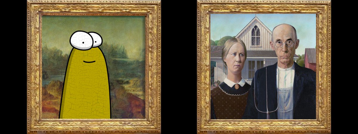 EmodusNFT's tweet photo. GM to those who love a good stare-down 💛

On the left: Modus Lisa – gaze deep, expressions deeper.
On the right: American Gothic – serious faces, farm edition. 🖼️

Whose stare wins? 

Or just drop your NFT and see who blinks first! 👇💛🤘

#ModusLisa #EmodusNFT #AmericanGothic #ShillYourNFT #ClassicArt #nftarti̇st