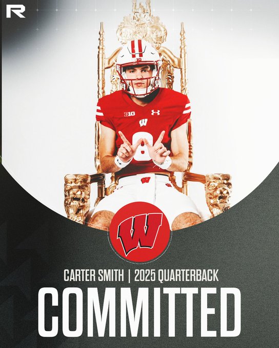 McNamara_247's tweet photo. BREAKING: #Wisconsin has landed four-star QB Carter Smith, the No. 92 prospect in the country

Smith is now the highest-rated commit for the #Badgers in the 2025 class

Smith is the second highest-rated QB (eventual) signee during the @Rivals era for UW

https://t.co/1HMF7Rxw52 https://t.co/UJ9rGLV9uH