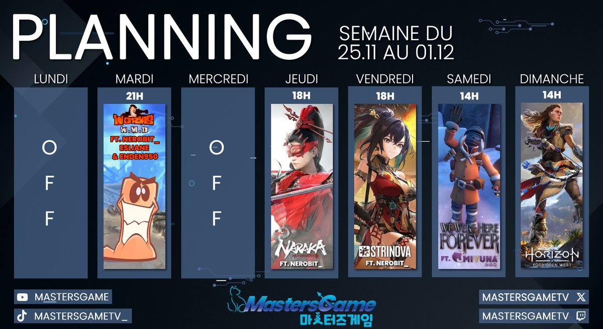 MastersGameTV's tweet image. 🗓️ PLANNING 🗓️

Semaine chargée pour cette fois !