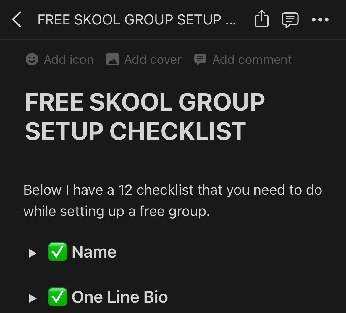 If your Skool Group have less than 20 members,

It’s because your Skool Group isn’t optimised.

I’ve put together a 12-step checklist to set up your Skool group fast.

Comment “Checklist” below, and I’ll send it to you!