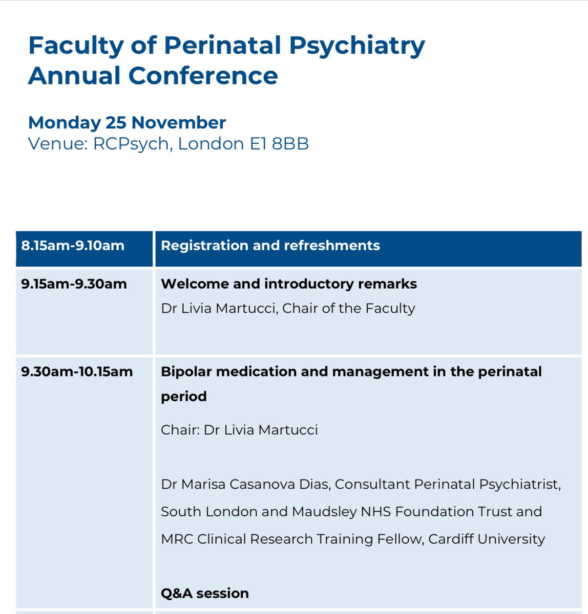 Dr Marisa C Dias @MarisaCDias.bsky.social (@marisacdias) on Twitter photo Excited to speak tomorrow at the <a href="/rcpsychPeri/">RCPsych Perinatal</a> <a href="/rcpsych/">Royal College of Psychiatrists</a> Perinatal Faculty Conference! Looking forward to insightful discussions and engaging with colleagues on important topics. #Perinatal #MentalHealth <a href="/csmony/">Mano Manoharan</a> <a href="/Sanne_JVanRhijn/">Sanne van Rhijn</a> <a href="/TrudiSene1/">Trudi Seneviratne OBE 🌠</a> <a href="/chrisha_jay/">Chrissy Grace</a> <a href="/jonesir/">Ian Jones</a> <a href="/ncmh_wales/">National Centre for Mental Health (NCMH)</a> Excited to speak tomorrow at the <a href="/rcpsychPeri/">RCPsych Perinatal</a> <a href="/rcpsych/">Royal College of Psychiatrists</a> Perinatal Faculty Conference! Looking forward to insightful discussions and engaging with colleagues on important topics. #Perinatal #MentalHealth <a href="/csmony/">Mano Manoharan</a> <a href="/Sanne_JVanRhijn/">Sanne van Rhijn</a> <a href="/TrudiSene1/">Trudi Seneviratne OBE 🌠</a> <a href="/chrisha_jay/">Chrissy Grace</a> <a href="/jonesir/">Ian Jones</a> <a href="/ncmh_wales/">National Centre for Mental Health (NCMH)</a>