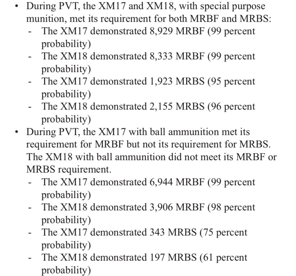 LucasBotkin's tweet photo. When dudes online say their pistol has run 30k rounds without problems, it’s apparent there’s a disconnect somewhere. Here’s some data on the military M17 testing. Mean Rate Between Stoppage (MRBS) seems to be around 2000ish rounds on the M17(p320). And even lower with some ammunition types. I would assume Glock is more, but probably not by much.

No, I don’t think your Taurus, Staccato, Ruger, or Canik has shot 30k rounds with no stoppages. That would be AMAZING and I would want that pistol asap.

https://t.co/mgclNtRgoO